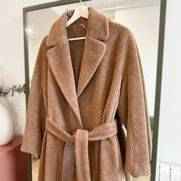 Max Mara Alpaca Wool Belted Wrap Maxi Winter Warm Robe Coat Camel Sz 36 US 6 - Picture 8 of 14